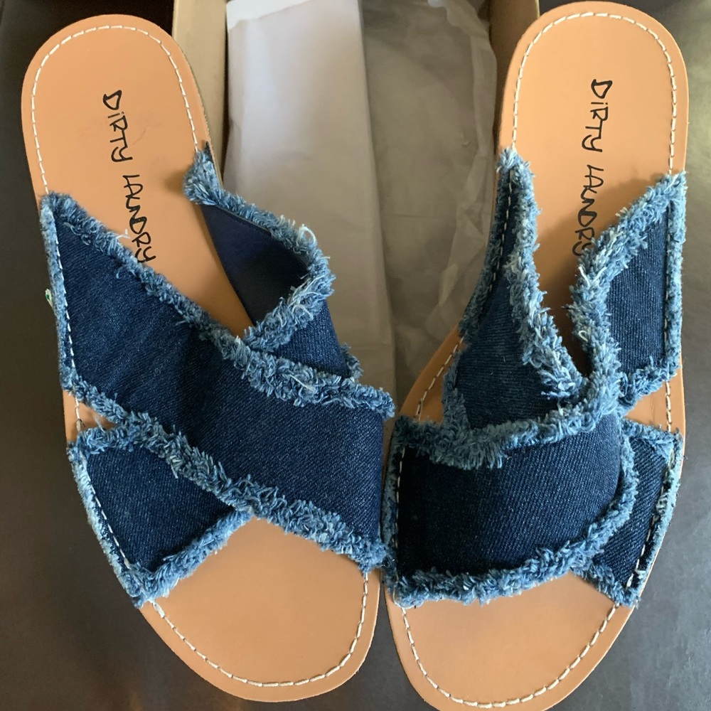 Denim slip on sandals